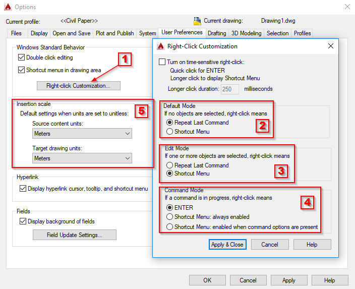 Engineering figure: user preferences tab