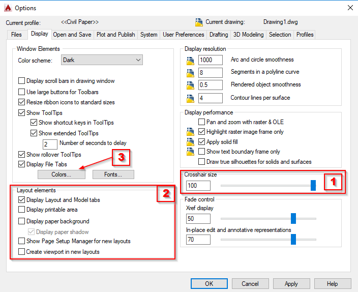 Engineering figure: display tab