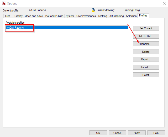 Engineering figure: profiles tab