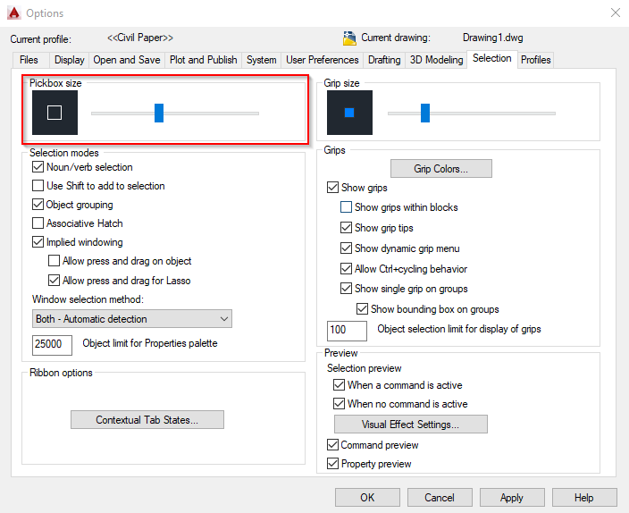 Engineering figure: selection tab